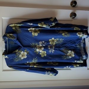 TOMMY BAHAMA HAWAIIAN SHIRT MEN'S SIZE XXL BLUE GREEN TAN TROPICAL BEACHY PALM